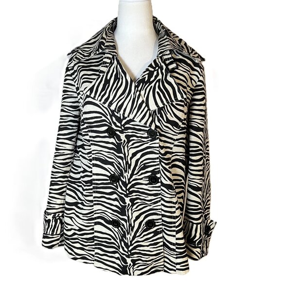 ✨SilkLand Zebra Print Double-Breasted Jacket XL Vintage vibe Shoulder&cuff Tabs - Picture 1 of 16